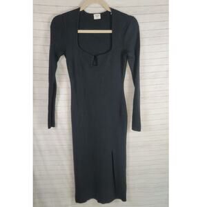 ABERCROMBIE & FITCH NOTCH FRONT RIBBED MIDI SWEATER DRESS IN BLACK, SZ SMALL